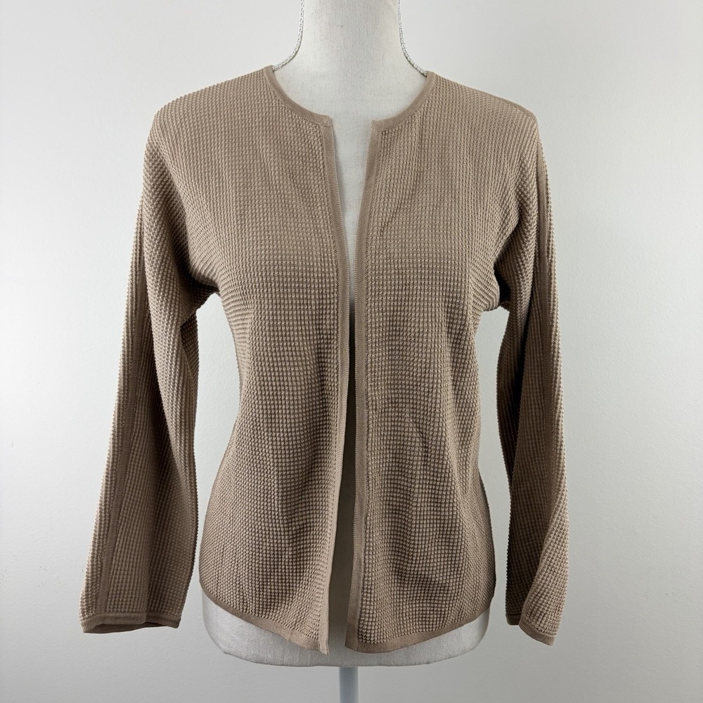 Eileen Fisher Petite Beige Silk Organic Cotton Open Cardigan PM Minimalist